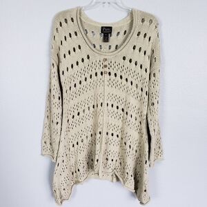 PURE HANDKNIT Open Knit Boho Sharkbite Hem Sweater Lagenlook Sz M/L